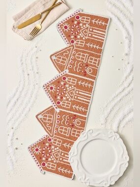 Anthropologie Beaded Gingerbread House Table Runner